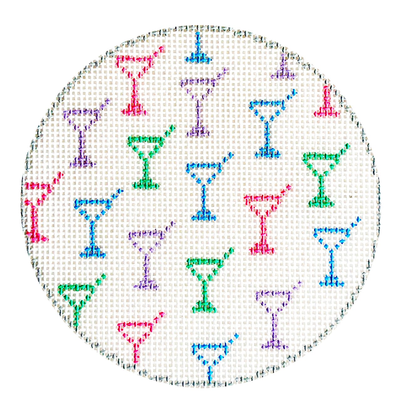 Martini 4 Inch Round Painted Canvas Poppy J Stitches  - 1