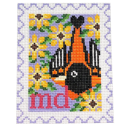 Maryland State Bird & Flower Stamp Painted Canvas Wipstitch Needleworks 