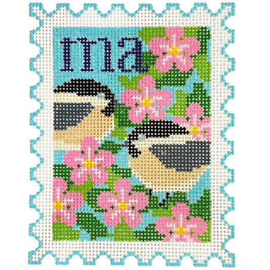 Massachusetts State Bird & Flower Stamp Painted Canvas Wipstitch Needleworks 