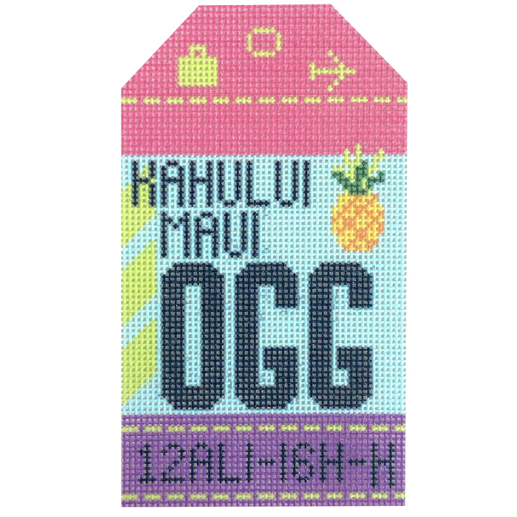 Maui OGG Retro Travel Tag Painted Canvas Hedgehog Needlepoint 
