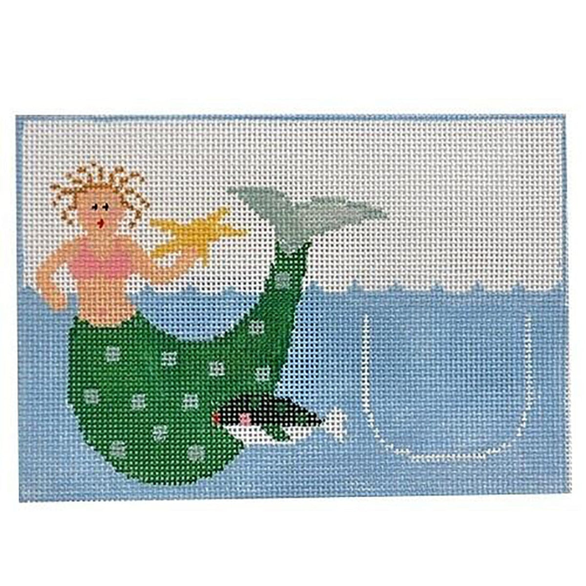 Mermaid Tooth Fairy Pillow Painted Canvas Kathy Schenkel Designs  - 1