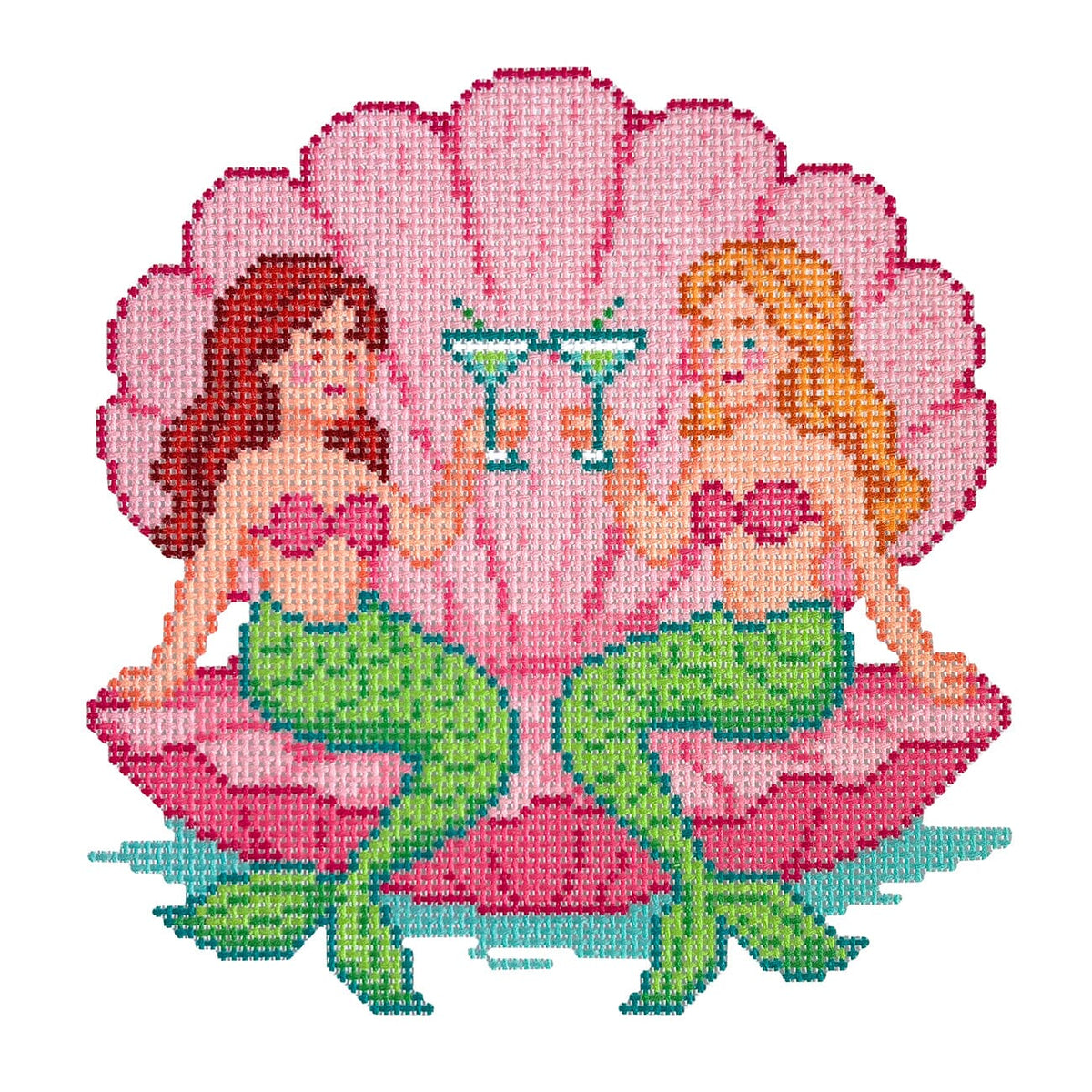 Mermaids & Martinis Painted Canvas Lucky Lotus Needlepoint  - 1