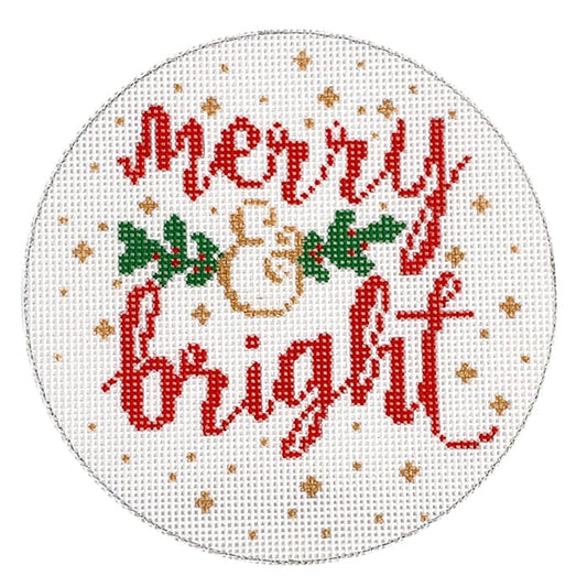 Merry & Bright Holly Ornament Painted Canvas Laura Love Designs 