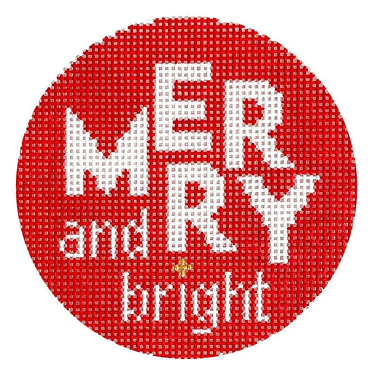 Merry & Bright Round on Red Painted Canvas Love MHB Studio 