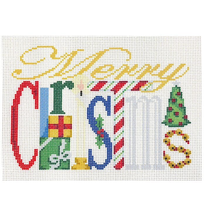 Merry Christmas Icons Printed Canvas Two Sisters Needlepoint  - 1