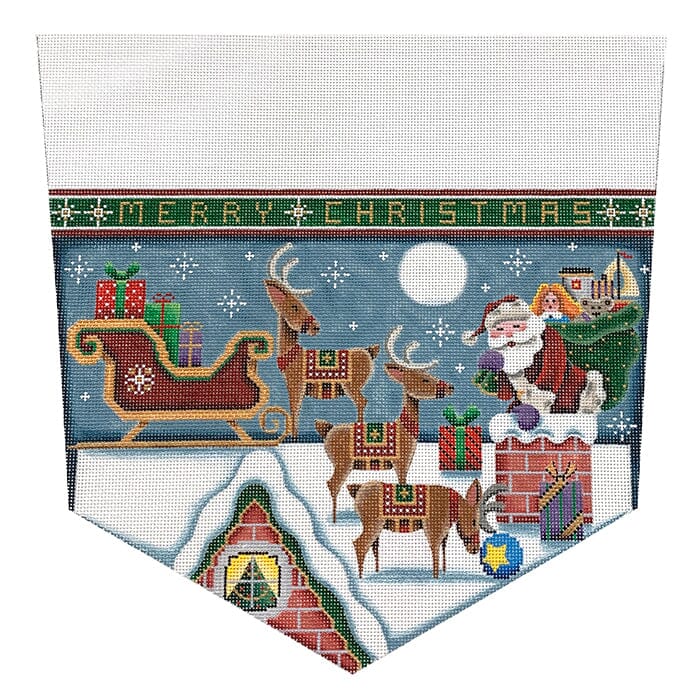 Merry Christmas Stocking Cuff on 18 Painted Canvas Rebecca Wood Designs  - 1