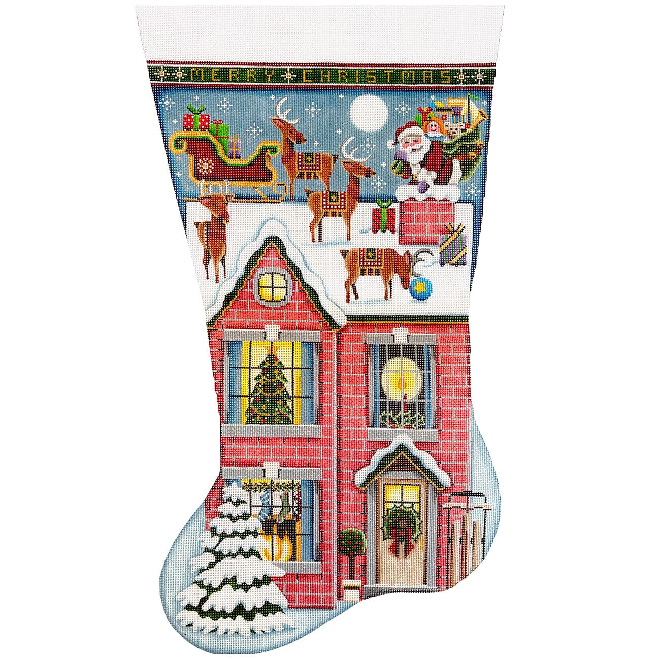 Merry Christmas Stocking on 18 TTL Painted Canvas Rebecca Wood Designs  - 1