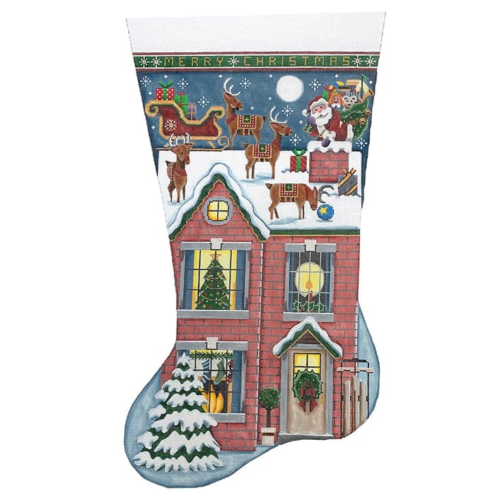 Merry Christmas Stocking TTL on 18 Painted Canvas Rebecca Wood Designs 
