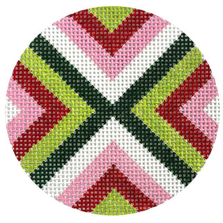 Merry Stripes 4" Round Painted Canvas Initial K Studio 
