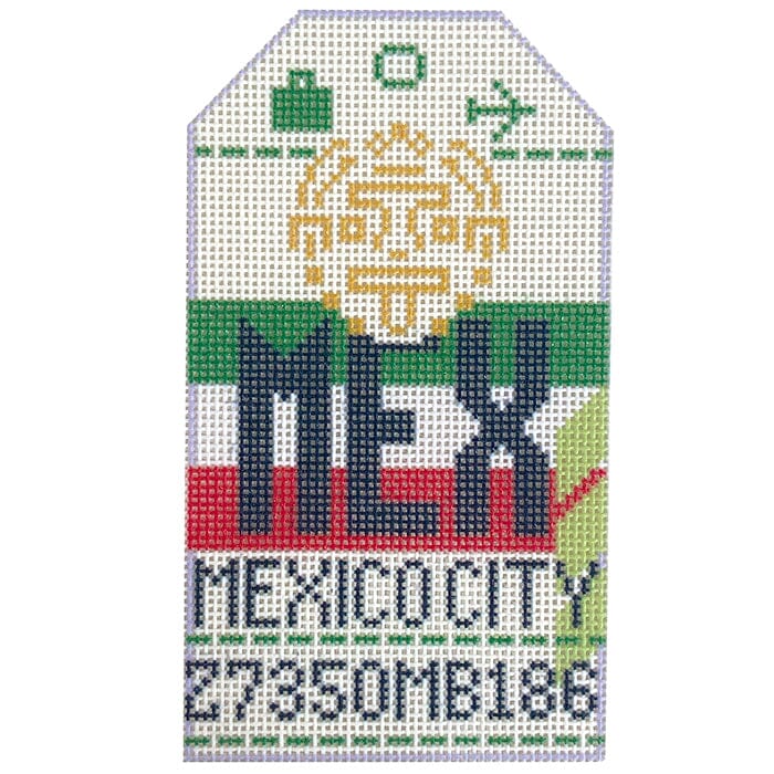 Mexico City MEX Retro Travel Tag Painted Canvas Hedgehog Needlepoint 
