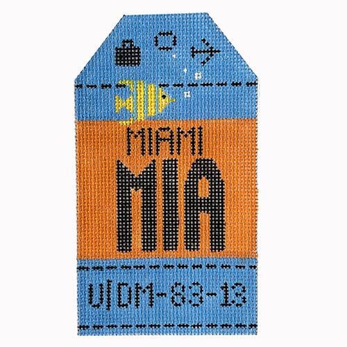 Miami MIA Retro Travel Tag Painted Canvas Hedgehog Needlepoint  - 