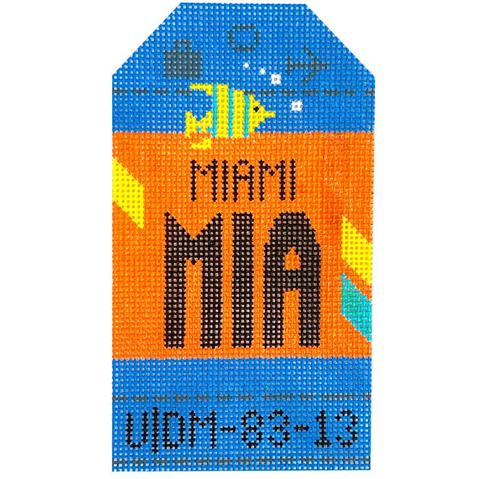 Miami MIA Retro Travel Tag Painted Canvas Hedgehog Needlepoint 
