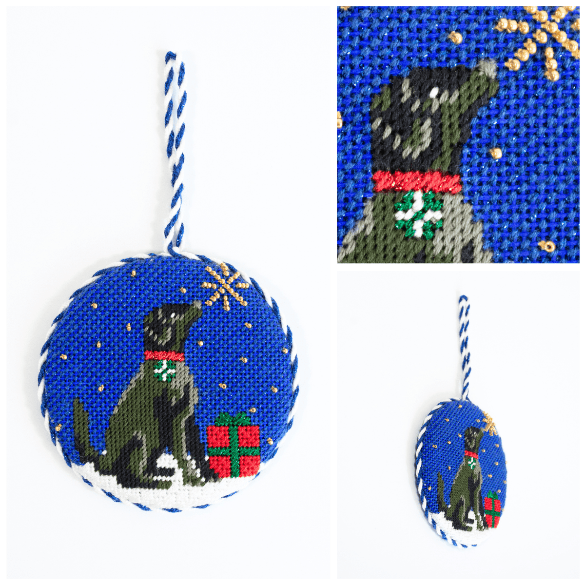 Midnight Black Labrador Round with Stitch Guide Painted Canvas Kirk & Bradley  - 3