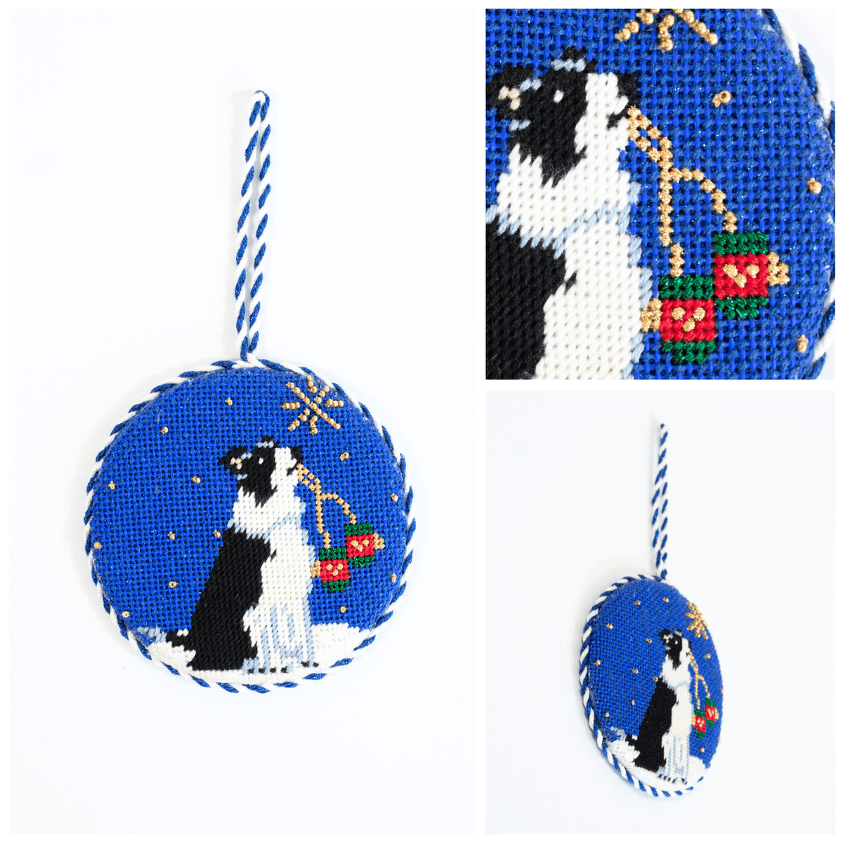 Midnight Border Collie Round with Stitch Guide Painted Canvas Kirk & Bradley  - 3