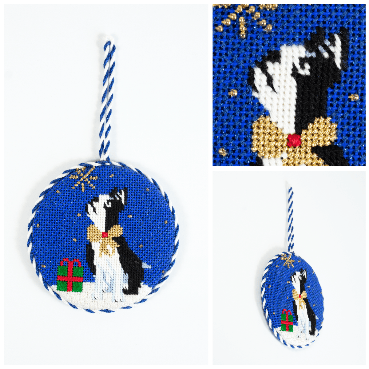 Midnight Boston Terrier Round with Stitch Guide Painted Canvas Kirk & Bradley  - 3