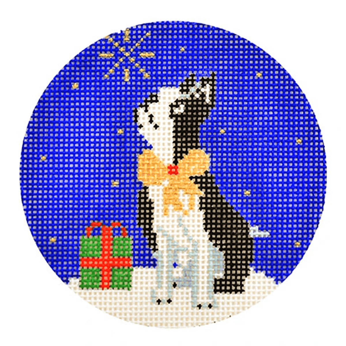 Midnight Boston Terrier Round with Stitch Guide Painted Canvas Kirk & Bradley  - 1
