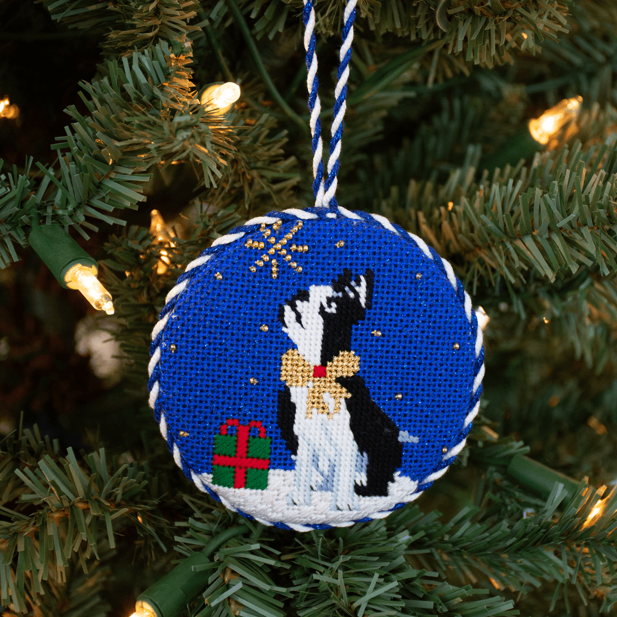 Midnight Boston Terrier Round with Stitch Guide Painted Canvas Kirk & Bradley  - 4