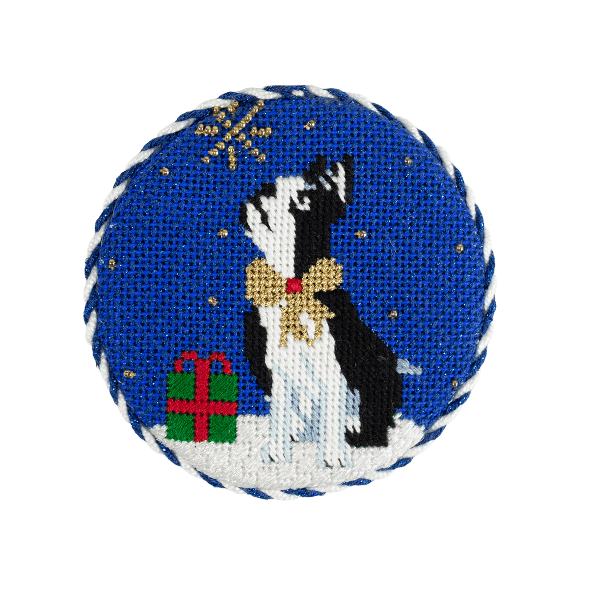 Midnight Boston Terrier Round with Stitch Guide Painted Canvas Kirk & Bradley  - 2