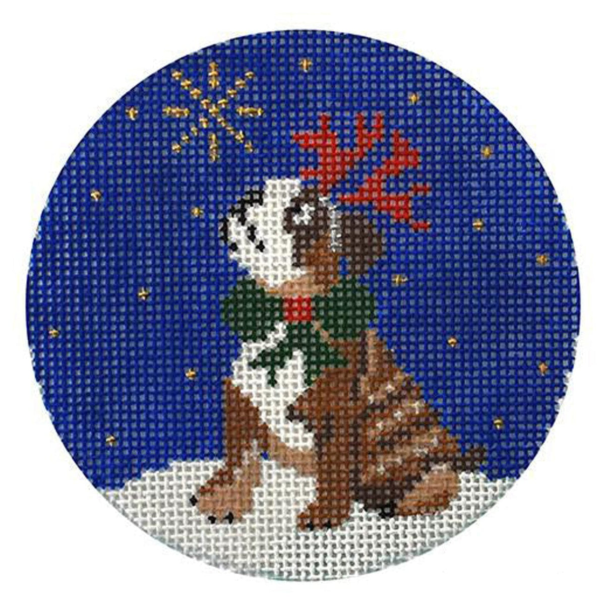 Midnight Bulldog Round with Stitch Guide Painted Canvas Kirk & Bradley  - 1