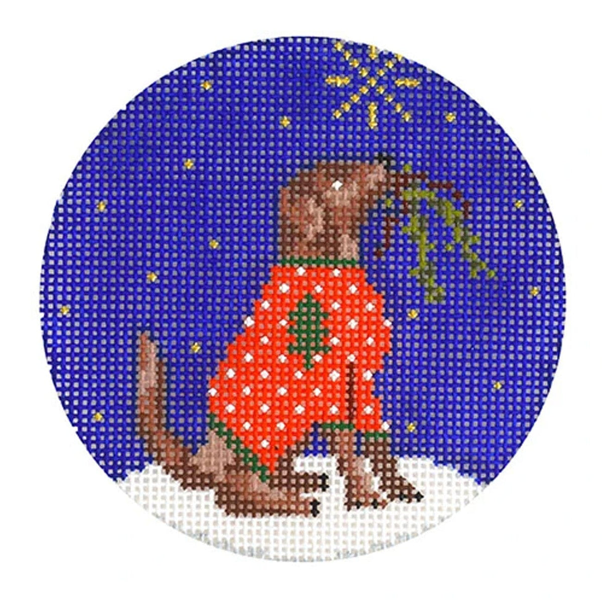 Midnight Chocolate Labrador Round with Stitch Guide Painted Canvas Kirk & Bradley  - 1