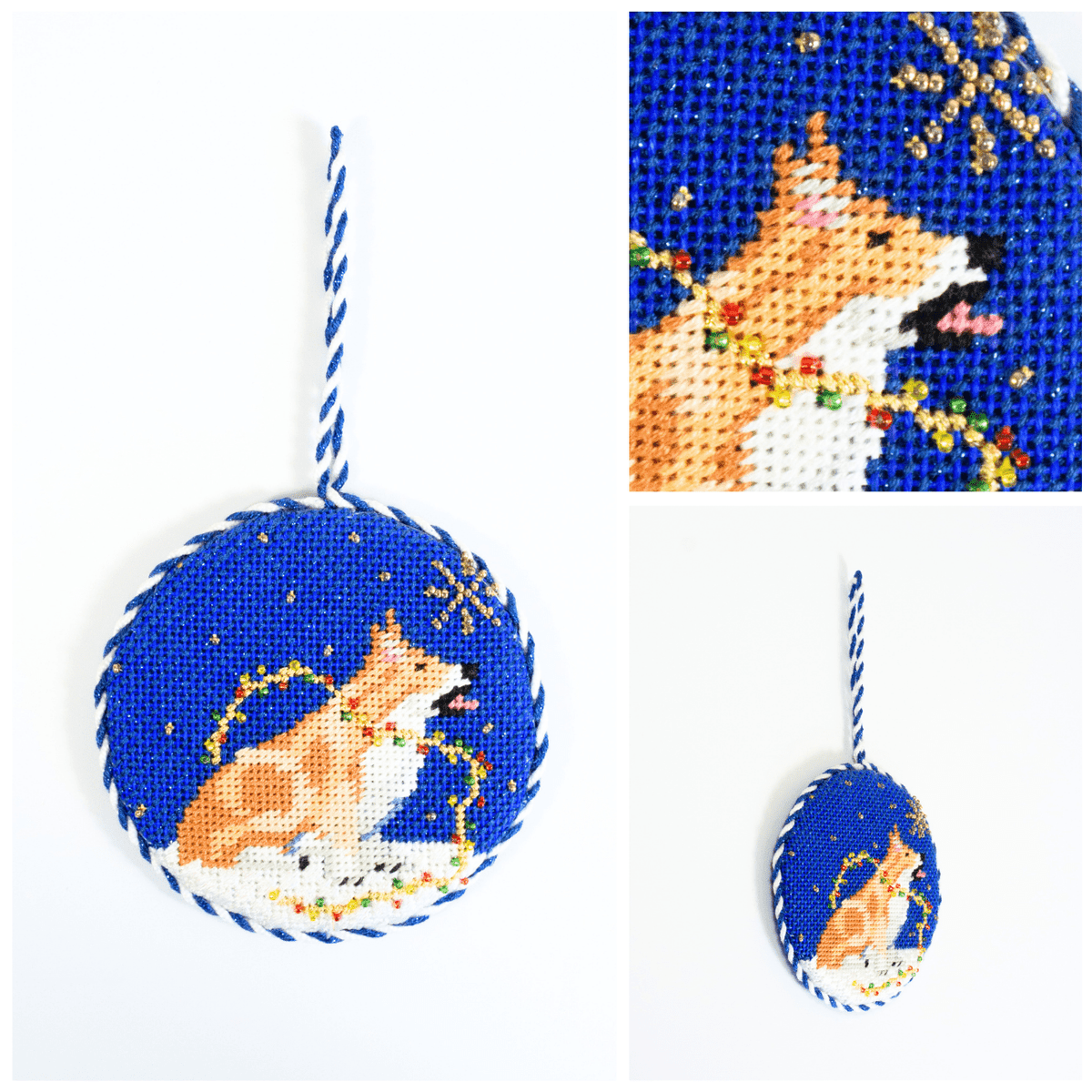 Midnight Corgi Round with Stitch Guide Painted Canvas Kirk & Bradley  - 3