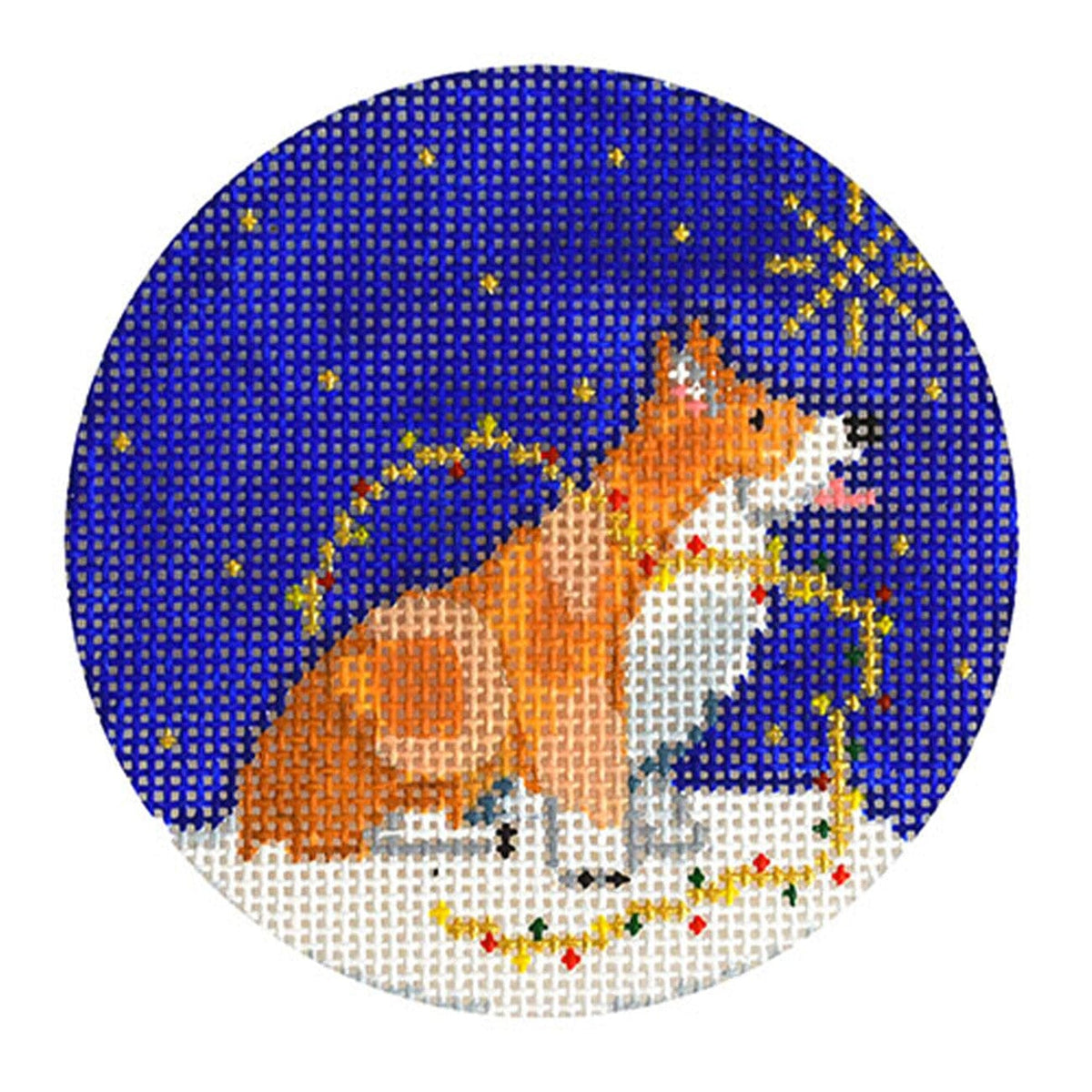 Midnight Corgi Round with Stitch Guide Painted Canvas Kirk & Bradley  - 1