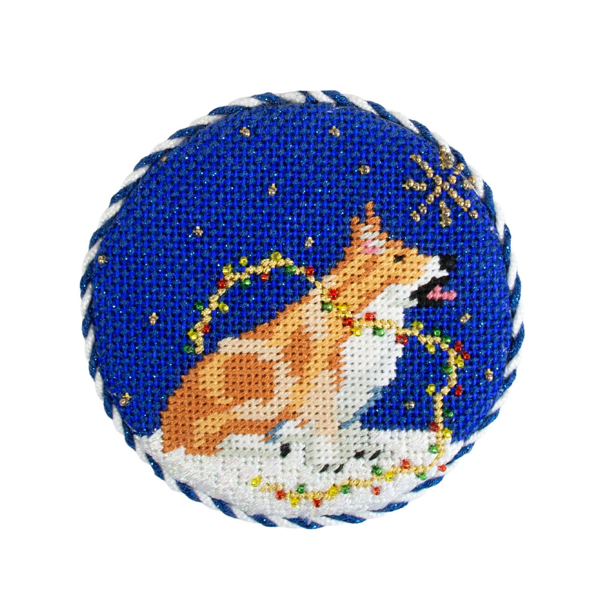 Midnight Corgi Round with Stitch Guide Painted Canvas Kirk & Bradley  - 2
