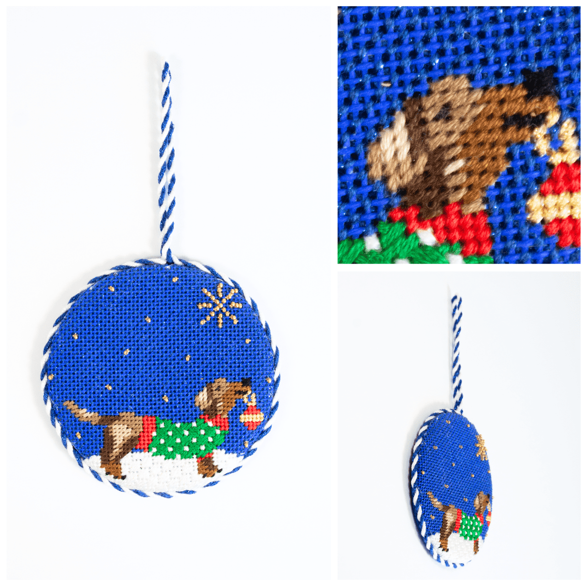 Midnight Dachshund Round with Stitch Guide Painted Canvas Kirk & Bradley  - 3