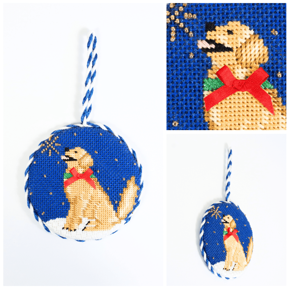 Midnight Golden Retriever Round with Stitch Guide Painted Canvas Kirk & Bradley  - 3