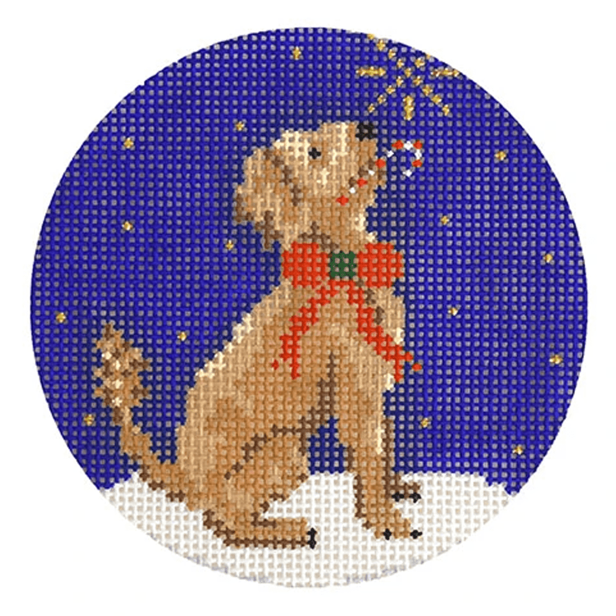 Midnight Goldendoodle Round with Stitch Guide Painted Canvas Kirk & Bradley  - 1
