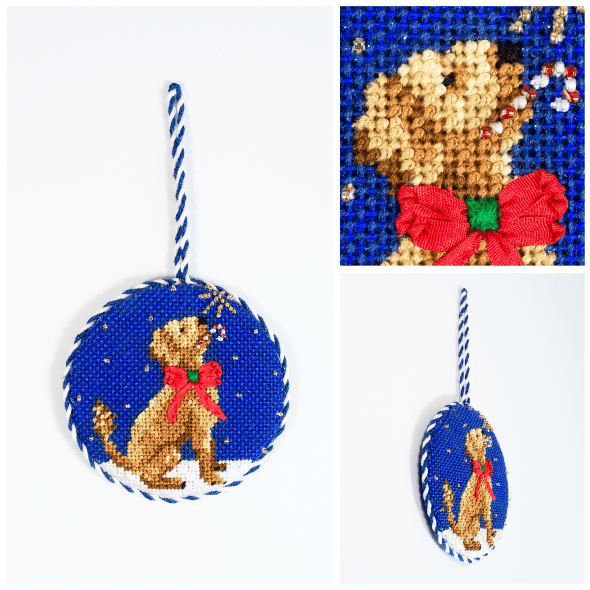 Midnight Goldendoodle Round with Stitch Guide Painted Canvas Kirk & Bradley  - 3