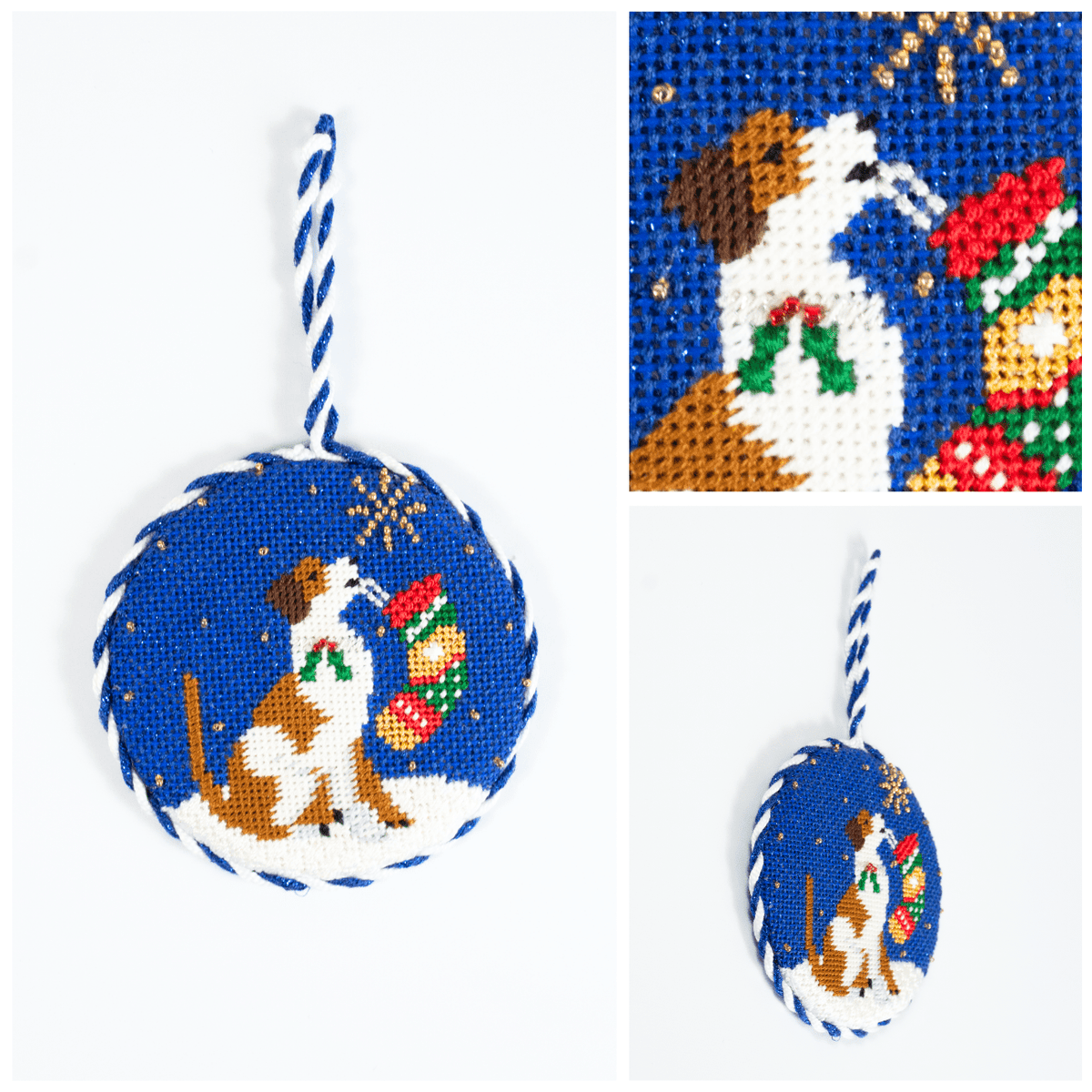 Midnight Jack Russell Round with Stitch Guide Painted Canvas Kirk & Bradley  - 3