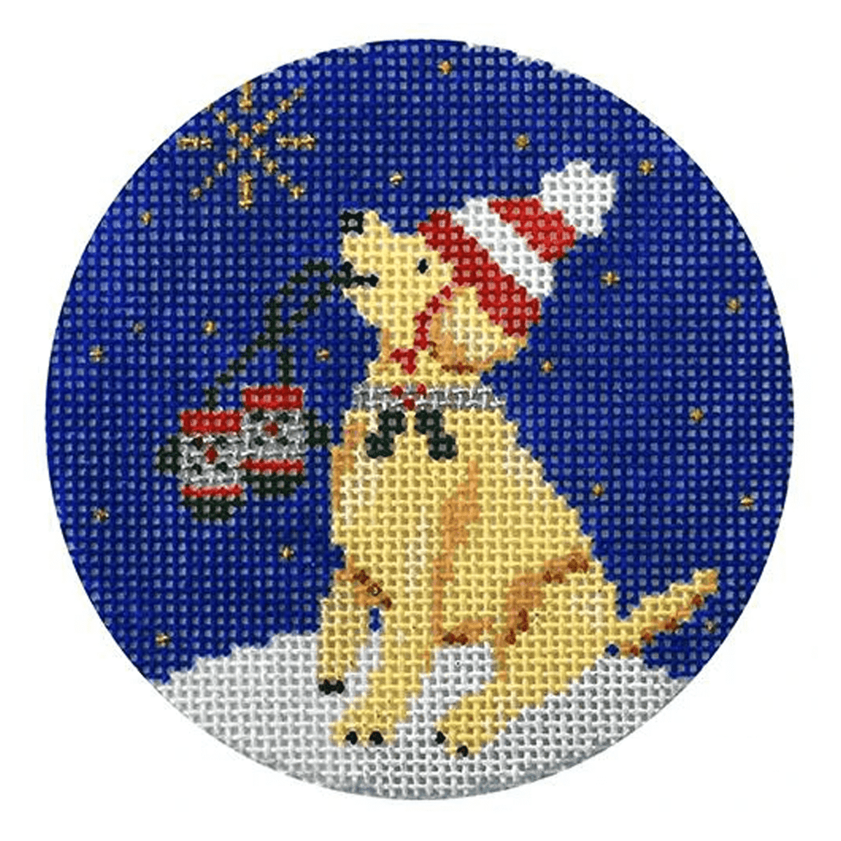 Midnight Labrador Round with Stitch Guide Painted Canvas Kirk & Bradley  - 1