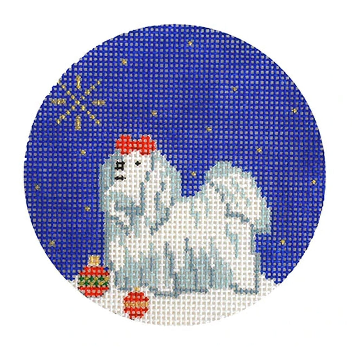 Midnight Maltese Round with Stitch Guide Painted Canvas Kirk & Bradley  - 1