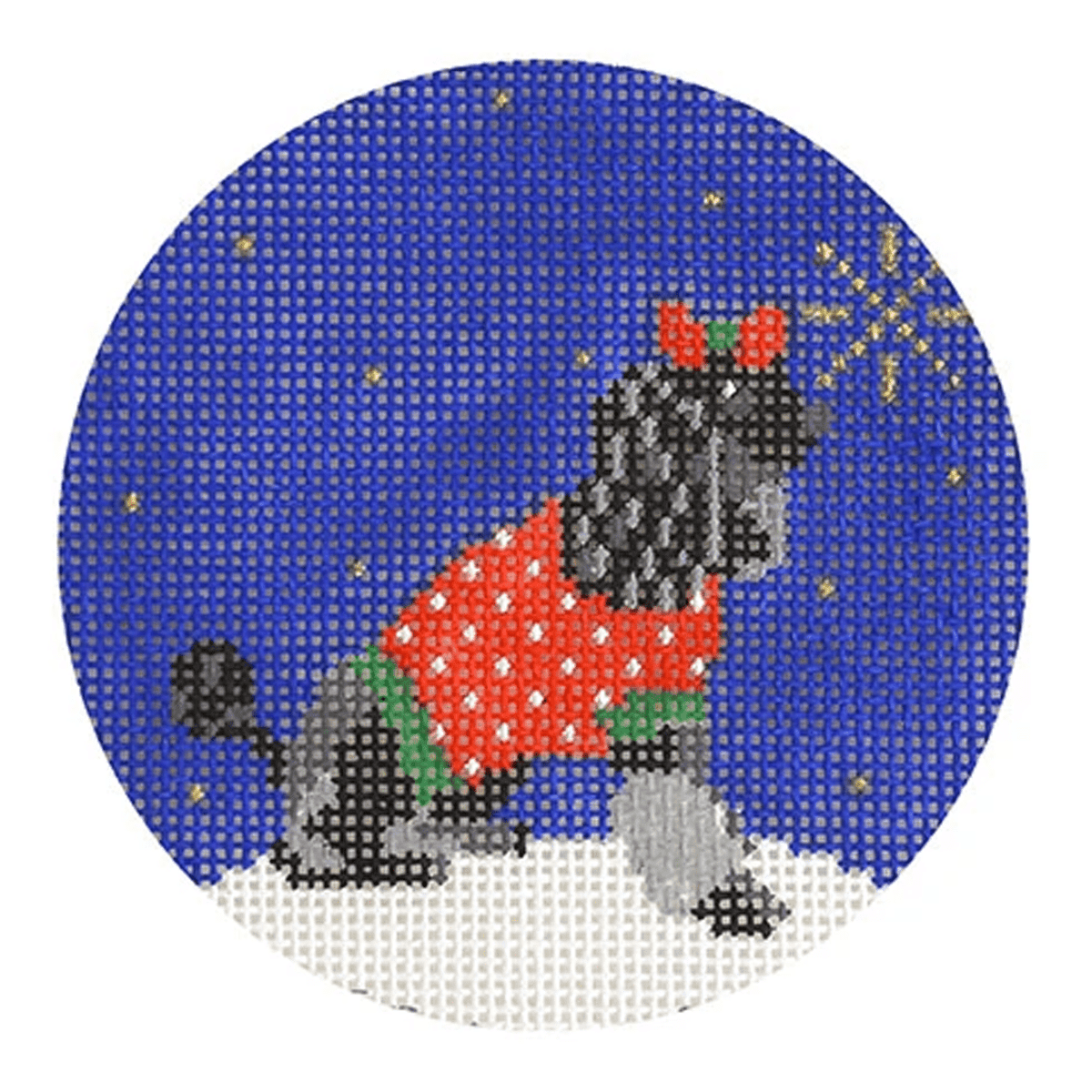 Midnight Poodle Round with Stitch Guide Painted Canvas Kirk & Bradley  - 1