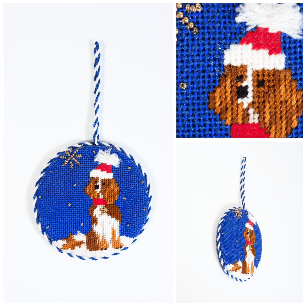 Midnight Springer Spaniel Round with Stitch Guide Painted Canvas Kirk & Bradley  - 3