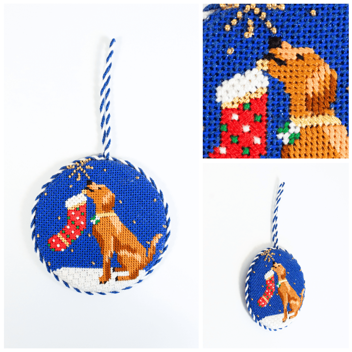 Midnight Vizsla Round with Stitch Guide Painted Canvas Kirk & Bradley  - 3