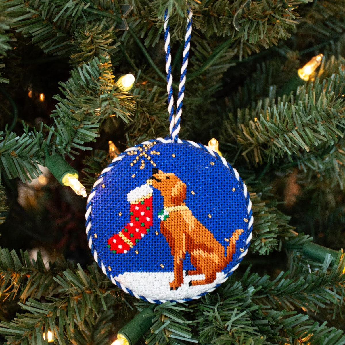 Midnight Vizsla Round with Stitch Guide Painted Canvas Kirk & Bradley  - 4