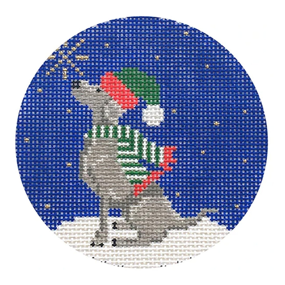 Midnight Weimaraner Round with Stitch Guide Painted Canvas Kirk & Bradley  - 1