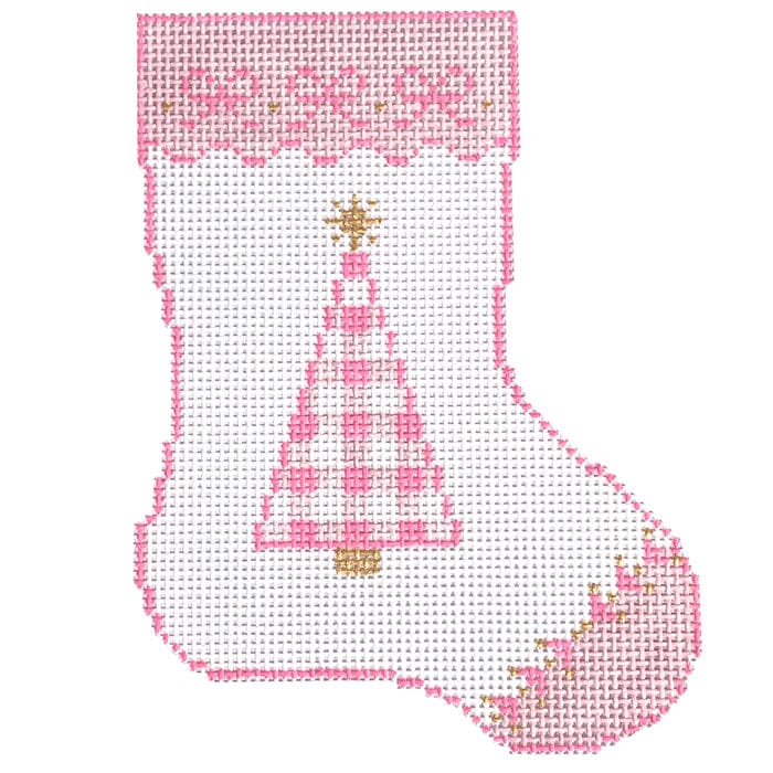 MINI Christmas Stocking Pink Painted Canvas SilverStitch Needlepoint  - 1