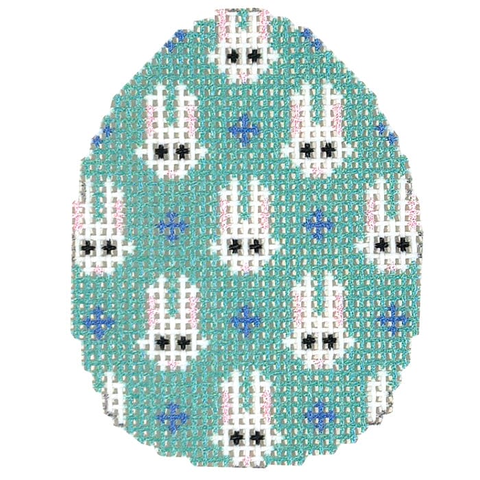 Mini Egg Bunnys on Turquoise Printed Canvas Two Sisters Needlepoint 