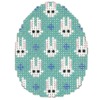 Mini Egg Bunnys on Turquoise Printed Canvas Two Sisters Needlepoint 
