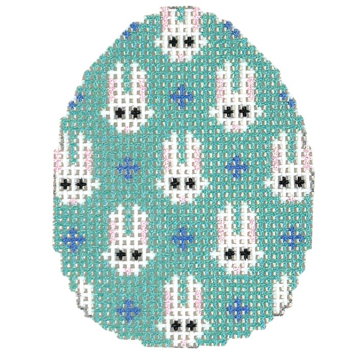 Mini Egg Bunnys on Turquoise Printed Canvas Two Sisters Needlepoint 
