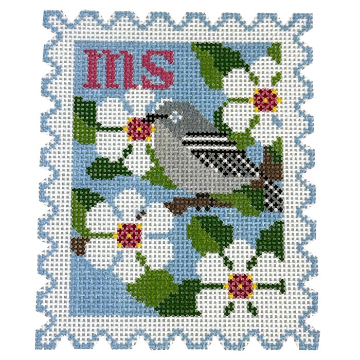 Mississippi State Bird & Flower Stamp with Stitch Guide Painted Canvas Wipstitch Needleworks  - 1