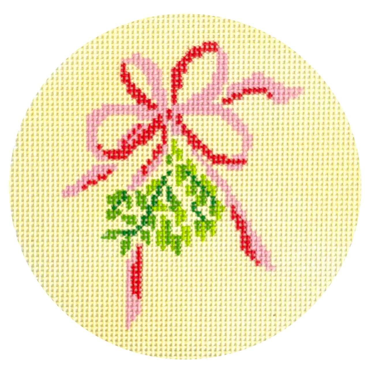 Mistletoe on Yellow Round Painted Canvas Camilla Moss  - 1