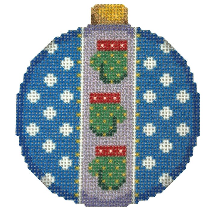 Mittens/Dots Ball Ornament Printed Canvas Two Sisters Needlepoint  - 1