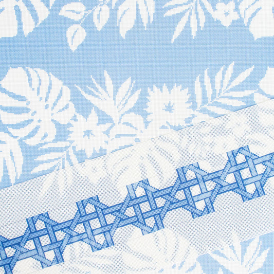 Modern Caning Band - Blue/White Printed Canvas Two Sisters Needlepoint 