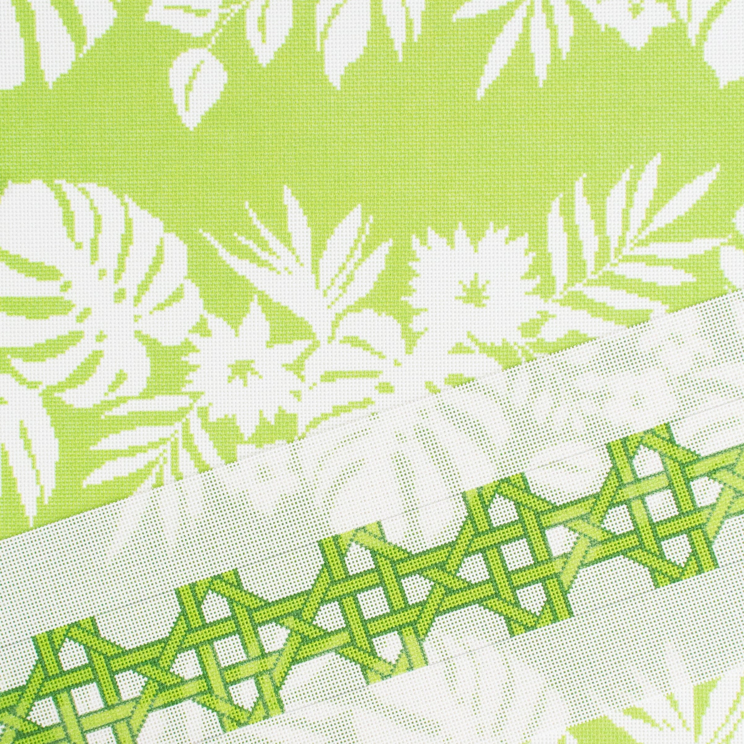 Modern Caning Band   Green/White Printed Canvas Two Sisters Needlepoint 

