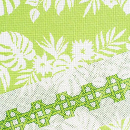 Modern Caning Band - Green/White Printed Canvas Two Sisters Needlepoint 