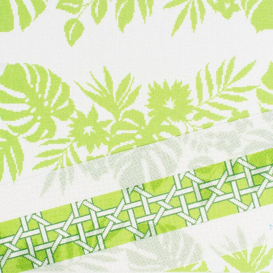 Modern Caning Band - White/Green Printed Canvas Two Sisters Needlepoint 